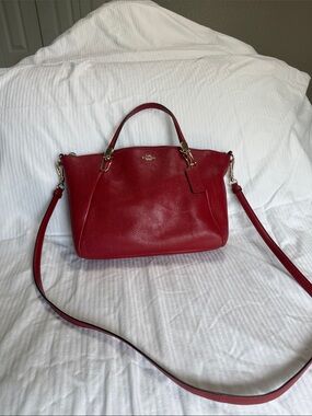 Coach Red Pebbled Leather Satchel with Detachable Strap